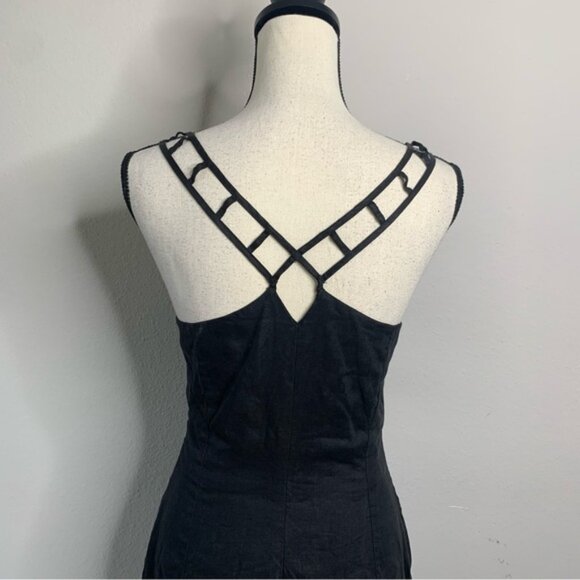 Andrea Polizzi for Rex Lester Black Linen Strappy Cutout Crisscross Mini Dress - Picture 9 of 13
